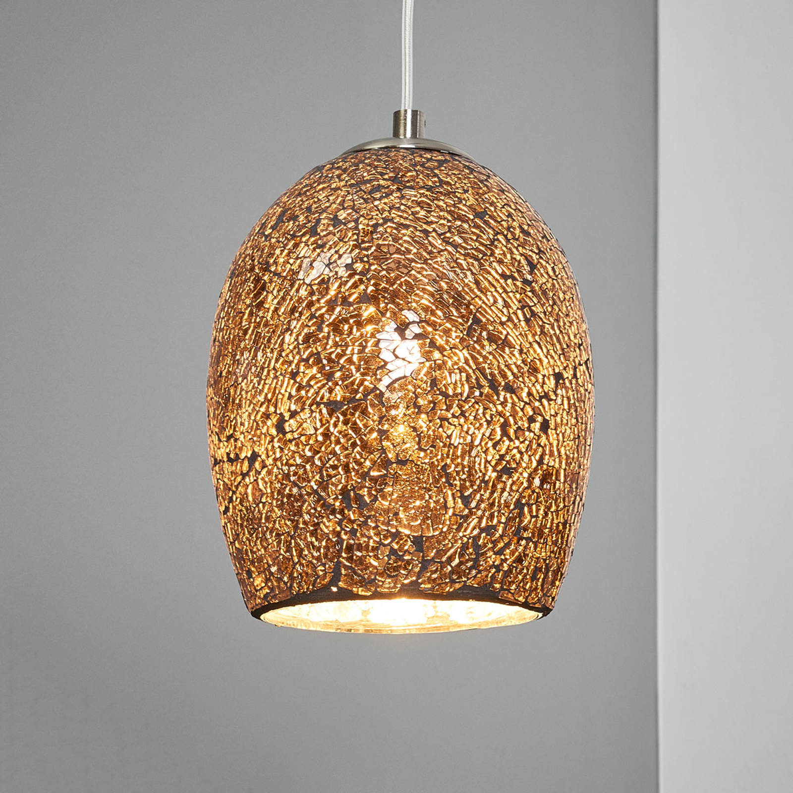 Mosaik-pendellampa Crackle krom-brons Mosaik-pendellampa Crackle krom-brons