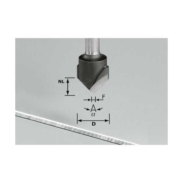 Festool HW S8 D18-90° V-notfräs aluminium, 8mm spindel